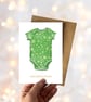 New Baby Greetings Card – Green Romper Spring Design - Image 3