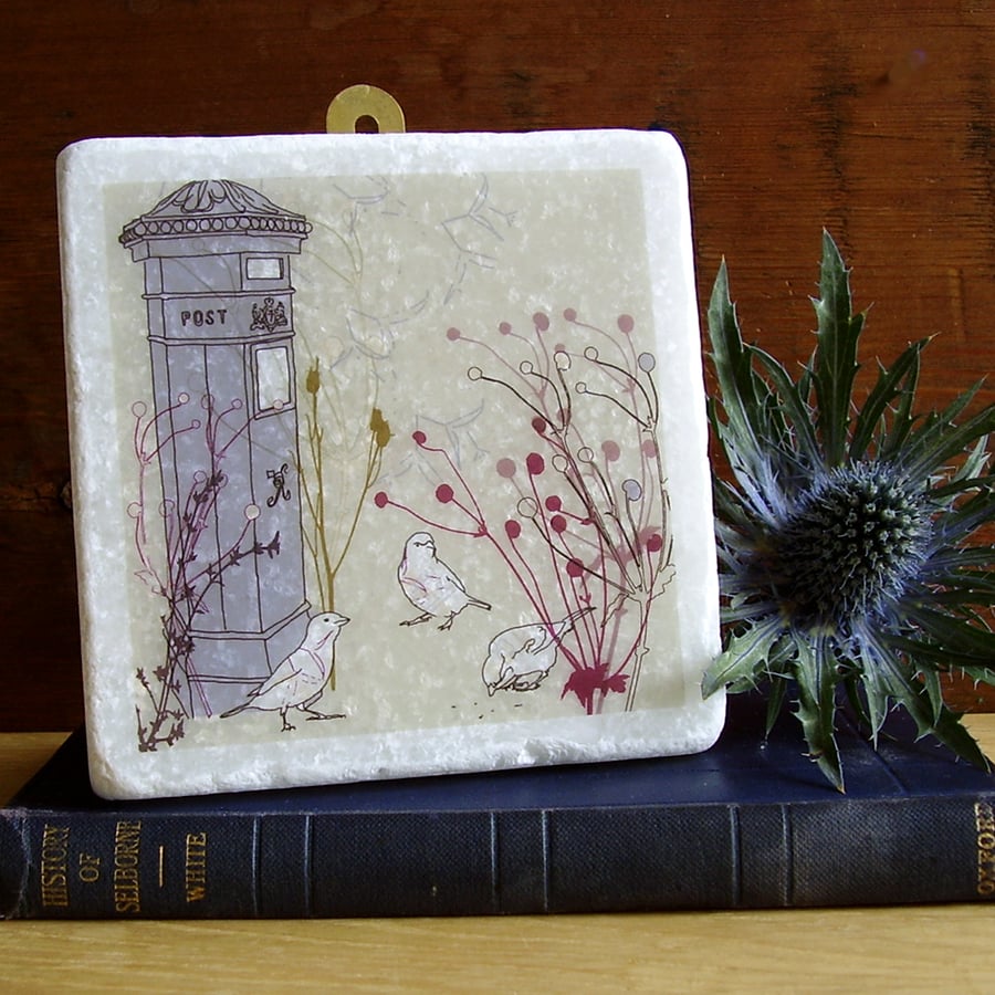 Squabbling Sparrows Marble Wall Art 