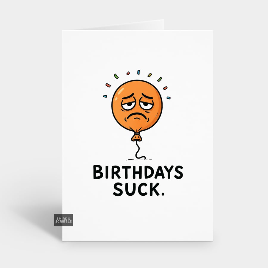 Image of Funny Birthday Card For Him Or Her - Grumpy Balloon