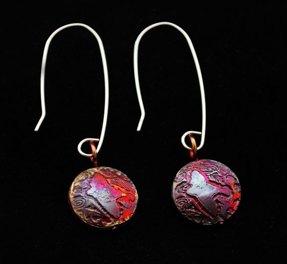 Copper Bird on Wing drop earrings