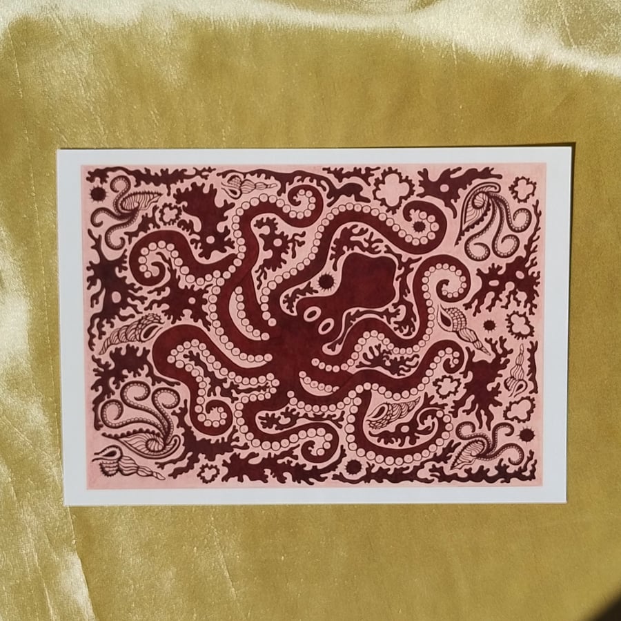 Minoan Marine Style Art Print Octopus, Squid, Shells, Seaweed, Ancient Crete Art