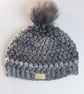 Hat and made crochet puff stitch with handmade faux fur detachable pompom grey - Image 10