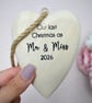 Our Last Christmas as Mr & Miss 2026 Wooden Heart Pre Wedding Christmas Ornament