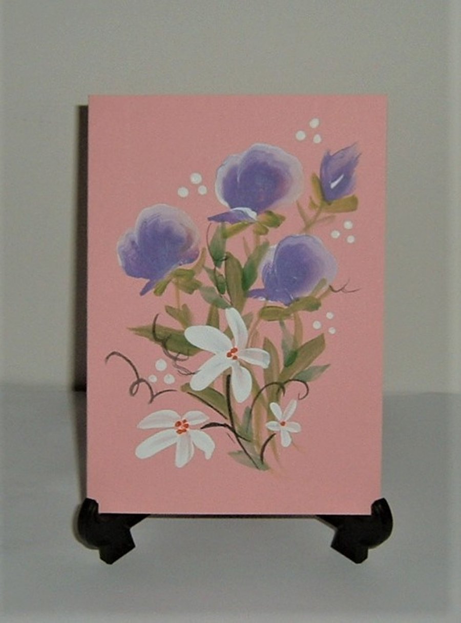art  painting floral hand painted original greetings card ( ref F 896 )