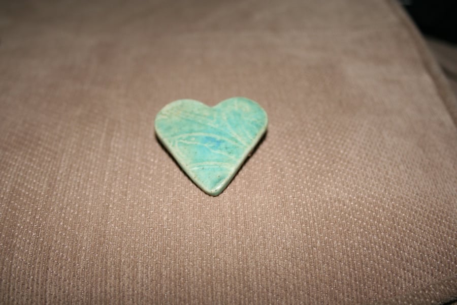 Heart ceramic turquoise brooch