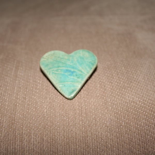 Heart ceramic turquoise brooch
