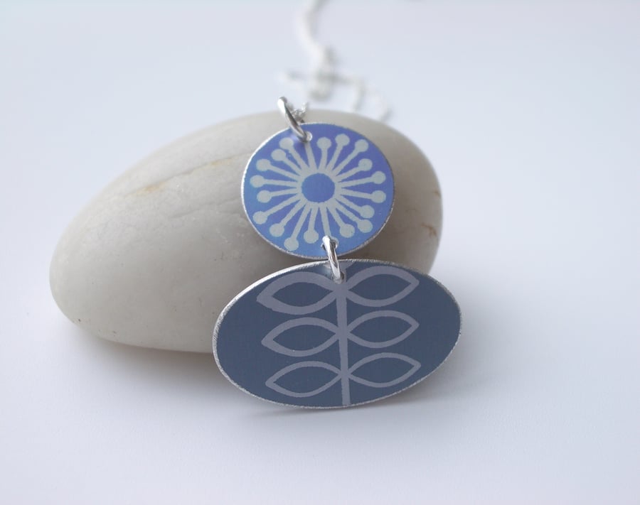 Folk art flower necklace in purple and grey