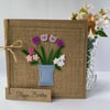 Handmade Birthday Card. Pink and lilac flowers. Keepsake card.