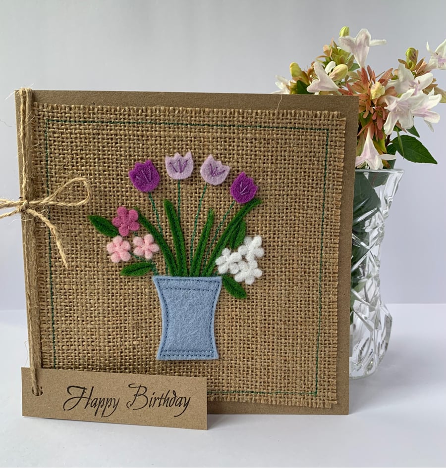 Handmade Birthday Card. Pink and lilac flowers. Keepsake card.