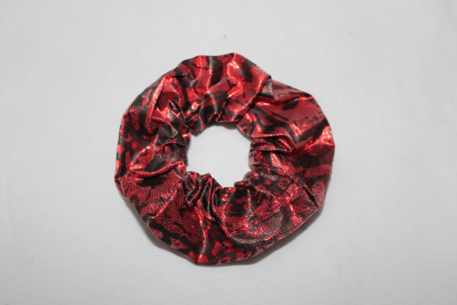 Elastic red and black  scrunchie geometric hand print,Eco hair accessory,gift