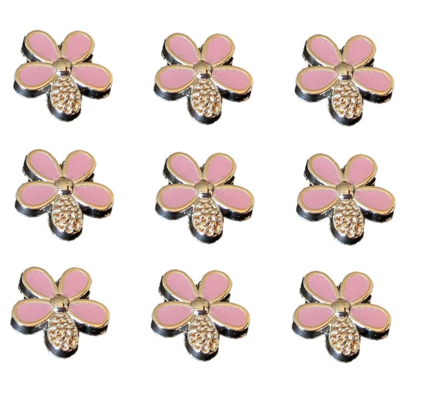 25pcs Gold and Pink Resin Flowers Cabochons 12mm Flat Back Embellishments for Cr