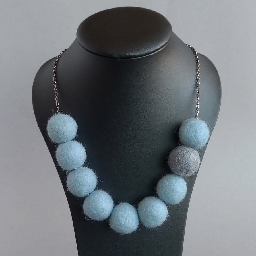 Pale Blue Felt Necklace - Light Blue Chunky Jewellery - Powder Blue Felted Gifts
