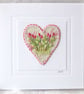 HAND EMBROIDERED VINTAGE FABRIC FLORAL  HEART CARD  
