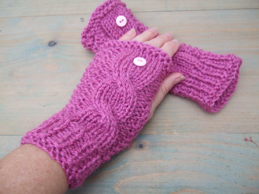 Pink Cable Knit Fingerless Gloves