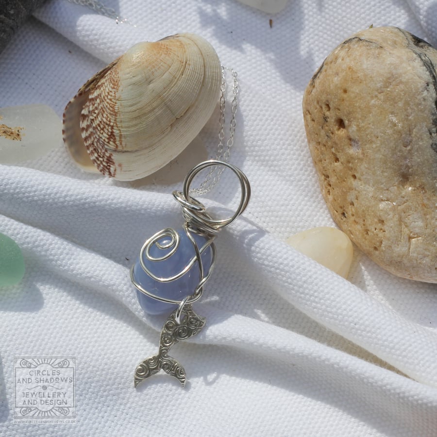 Hallmarked silver Mermaid Charm with Blue Chalcedony Gemstone