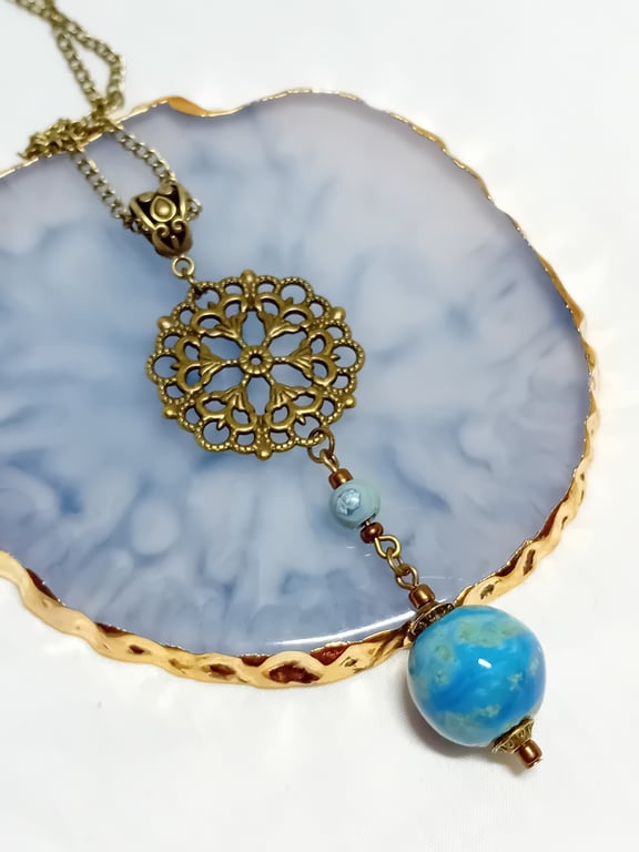 Ceramic & Bronze Victorian Style Necklace