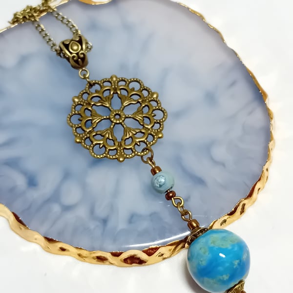 Ceramic & Bronze Victorian Style Necklace