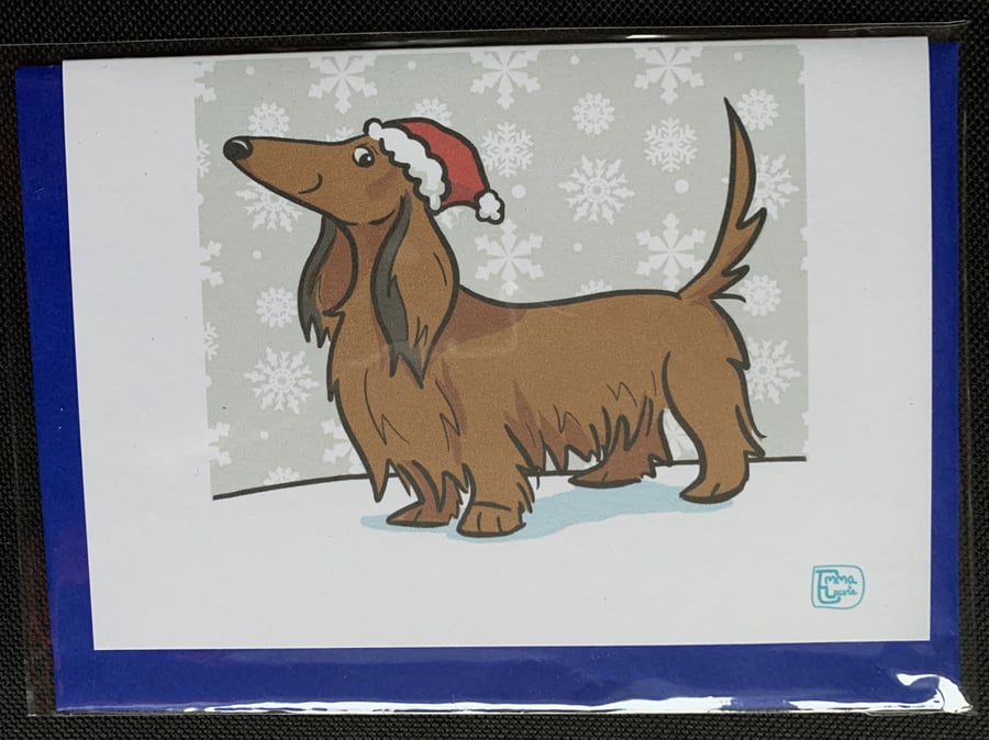 Long Haired Dachshund Christmas card