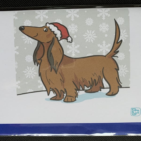 Long Haired Dachshund Christmas card