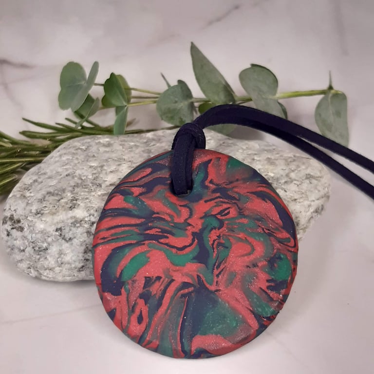 Red, Green and Navy Pendant Necklace – Handmade Polymer Clay Jewellery