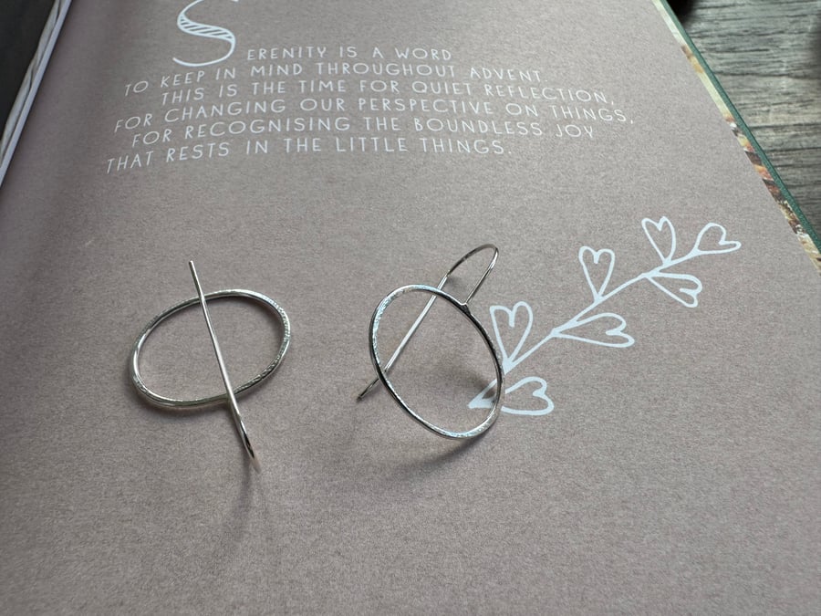 Silver earrings - contemporary oval drop earrings - lightweight 