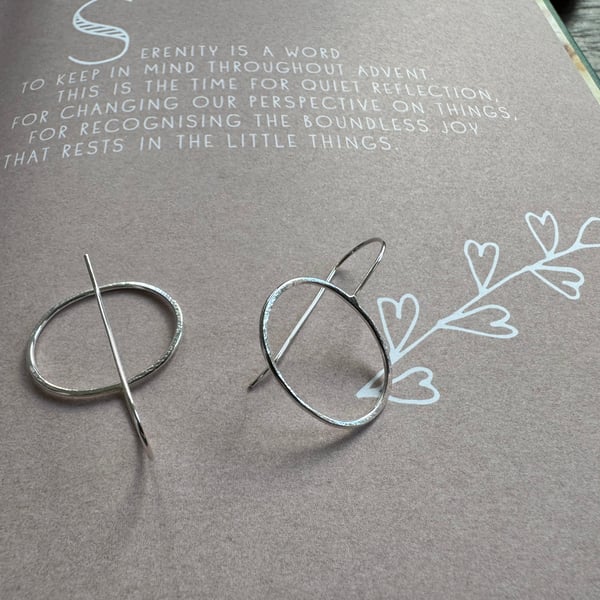 Silver earrings - contemporary oval drop earrings - lightweight 