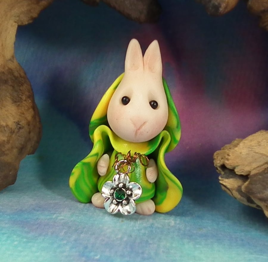 Sale Downland Rabbit 'Dilys' with silver flower OOAK Sculpt Ann Galvin