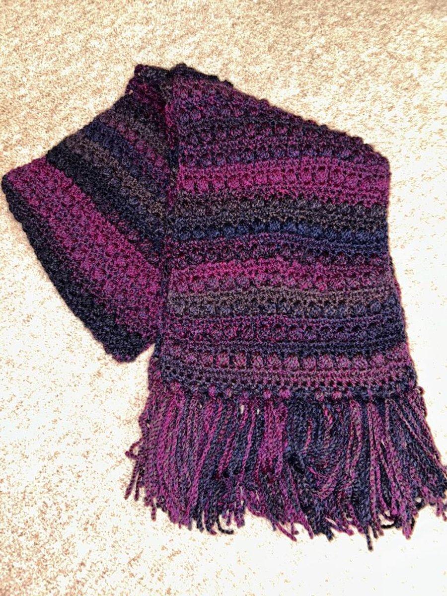 Hand Crocheted Chunky Scarf in Purples