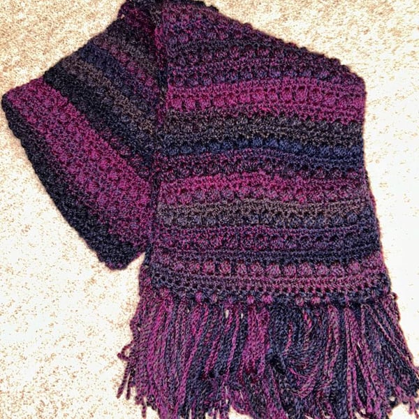 Hand Crocheted Chunky Scarf in Purples