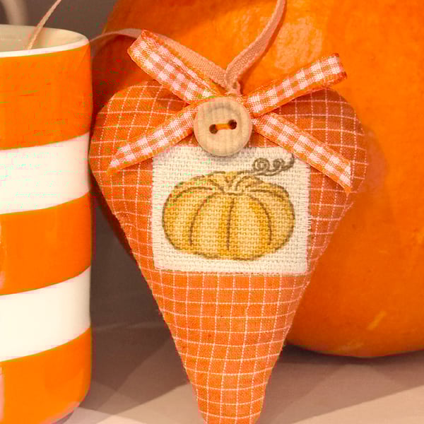 PUMPKIN HEART DECORATION - orange pumpkin patch, orange checks