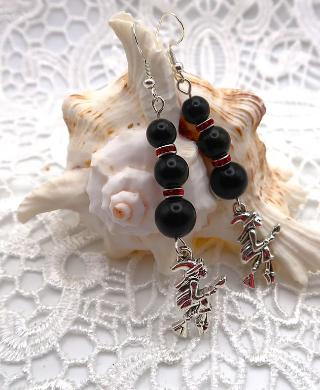 Sterling Silver Obsidian Witchy Earrings . Free UK Postage