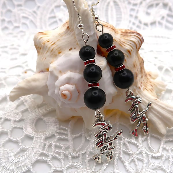Sterling Silver Obsidian Witchy Earrings . Free UK Postage