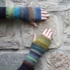 Fingerless gloves - Comfy mittens in cinnamo azure mix, knitwear UK
