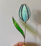 Individual iridescent teal blue stained glass tulip stem, handmade flowers - Image 7