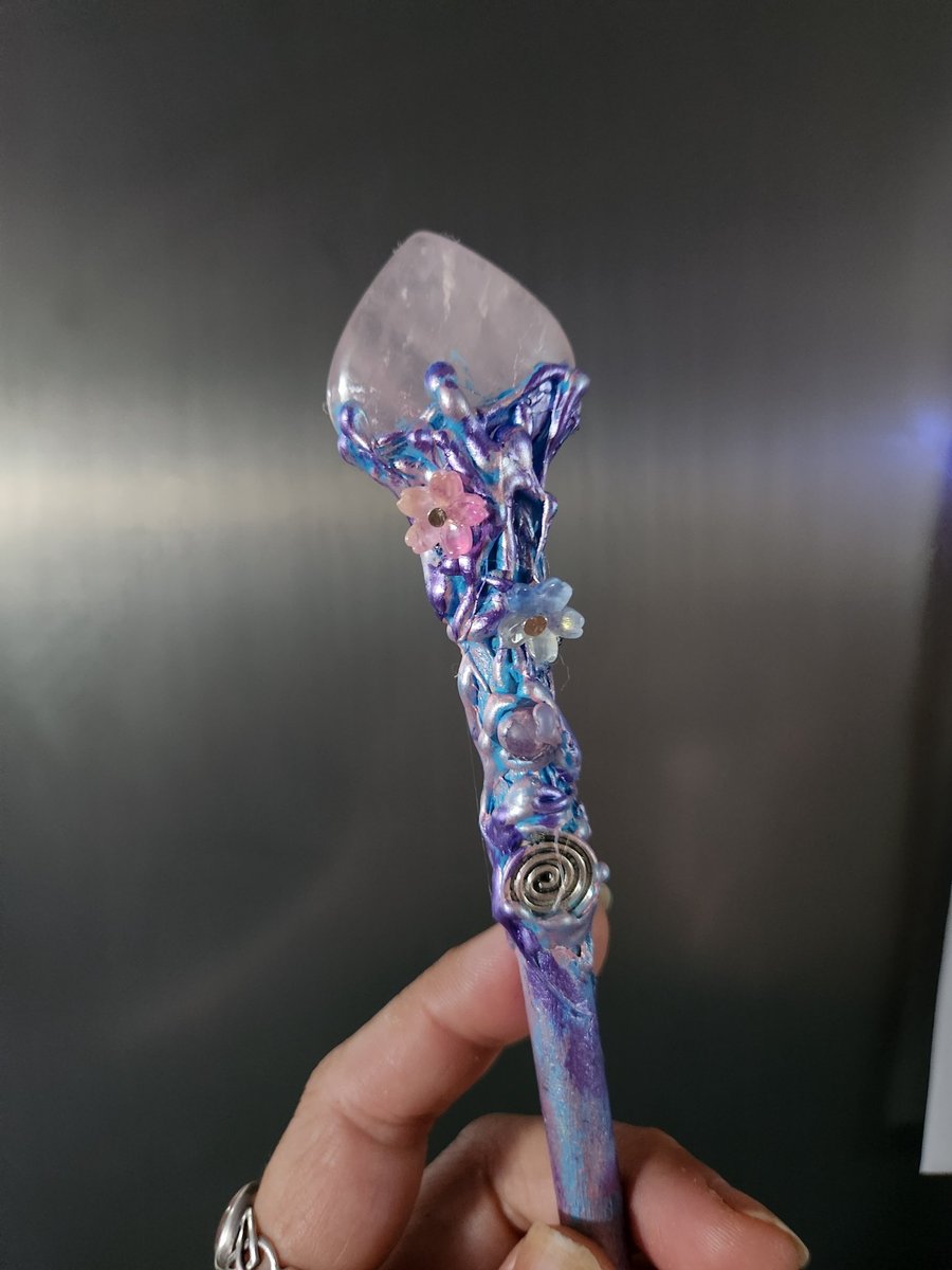 Crystal wooden wand, cosplay fantasy handcrafted wand.