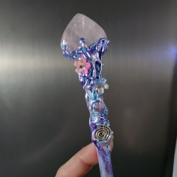 Crystal wooden wand, cosplay fantasy handcrafted wand.
