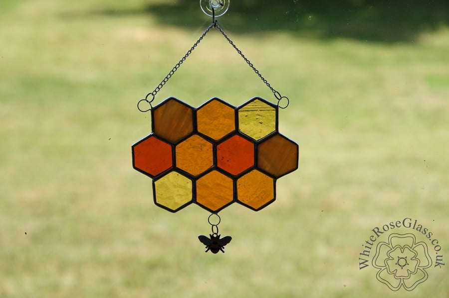 Stained Glass 10-Piece Honeycomb & Bumble Bee Suncatcher