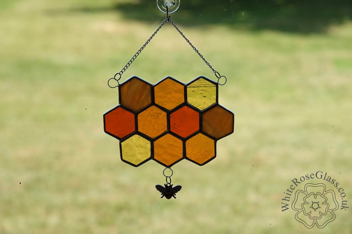 Stained Glass 10-Piece Honeycomb & Bumble Bee Suncatcher