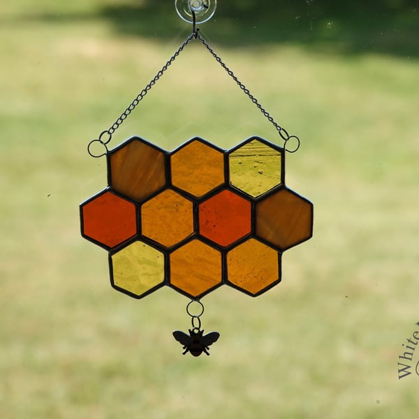 Stained Glass 10-Piece Honeycomb & Bumble Bee Suncatcher