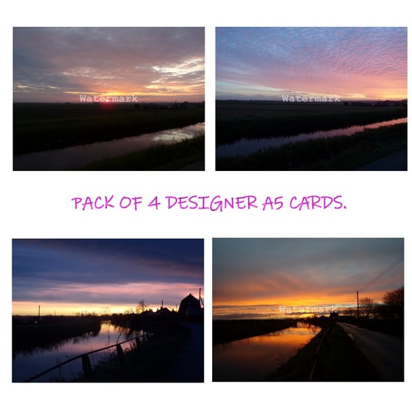  Pack of 4  Norfolk Sunrises Blank Inside A5 Cards With Envelopes.