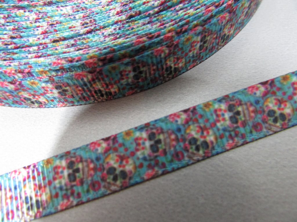 Sugar Skull 1cm Grosgrain Ribbon x 1 metre