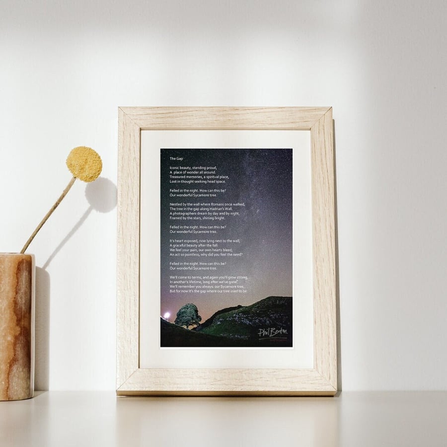 Sycamore Gap Poem Tribute - A4 Print - Wall Decor, Home Photography, Northumberl