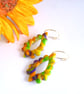 Tropical Hoop Polymer Clay Earrings with Gold Leaf, Stainless Steel Dangles - Image 3