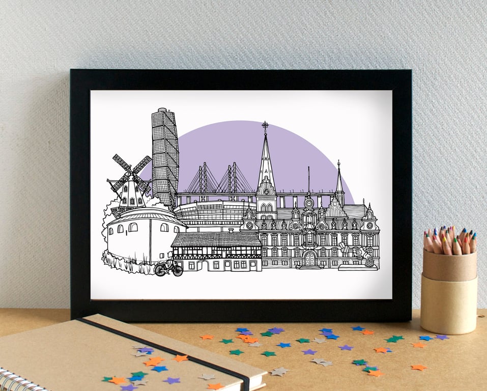 Malmö Skyline Travel Art Print