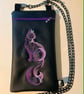 Embroidered Cat Crossbody Bag – Black Vinyl with Purple Cat Design 