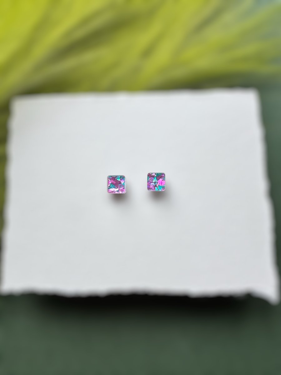 Pink & Blue Acrylic Confetti Square Stud Earrings