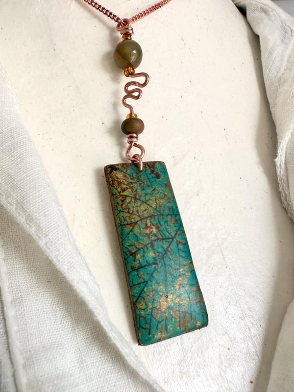 Hand-Printed Leaf Print Mixed Media Pendant