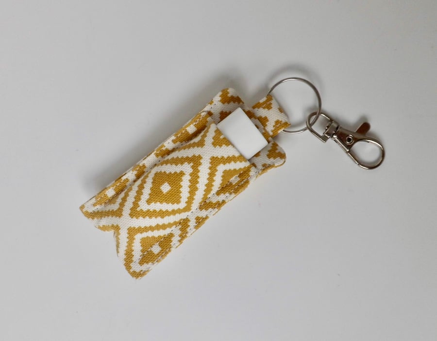SOLD Key ring lip balm holder in yellow fabric keyring 