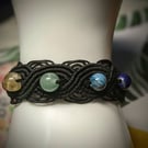 Black Beaded Chakra Gemstone Macrame Bracelet - Handmade Jewelry for Her