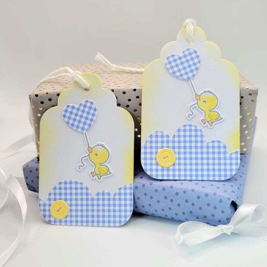 Duck Gift Tags - set of 2 - handmade gift tag, balloon heart birthday new baby